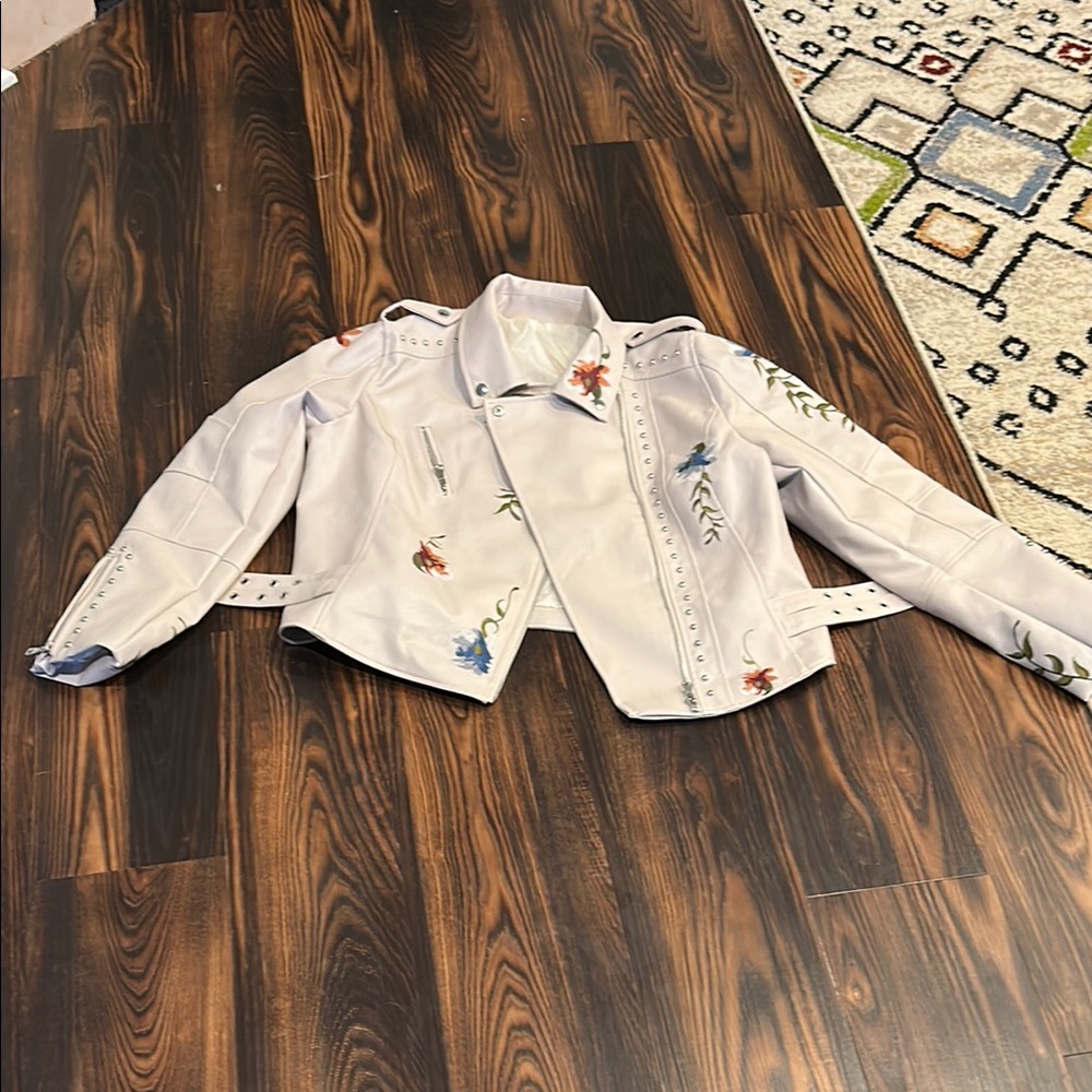 Floral Embroidered Leather Jacket